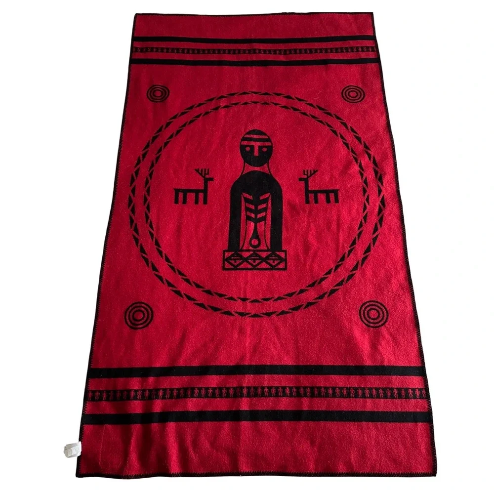 Pendleton Ikanum Blanket Confederated Tribes Grand Ronde Wool Red Black USA Made